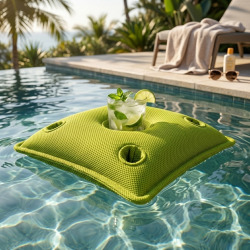 Coussin piscine flottant porte-verres 75x75 cm vert – billes incluses (à remplir) – intérieur / extérieur (PPF7575-2-SET)