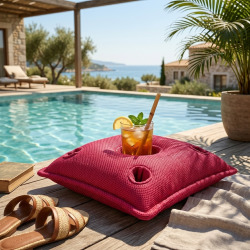 Coussin piscine flottant porte-verres 75x75 cm rose – billes incluses (à remplir) – intérieur / extérieur (PPF7575-3-SET)